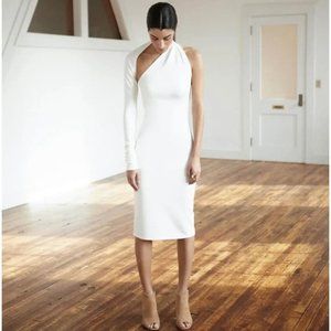 NWT Marcella Manhattan asymmetric one shoulder open back cutout midi dress
